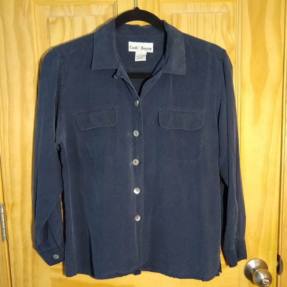 Coft & Barrow Blue Silk long sleeved Blouse Petite Small